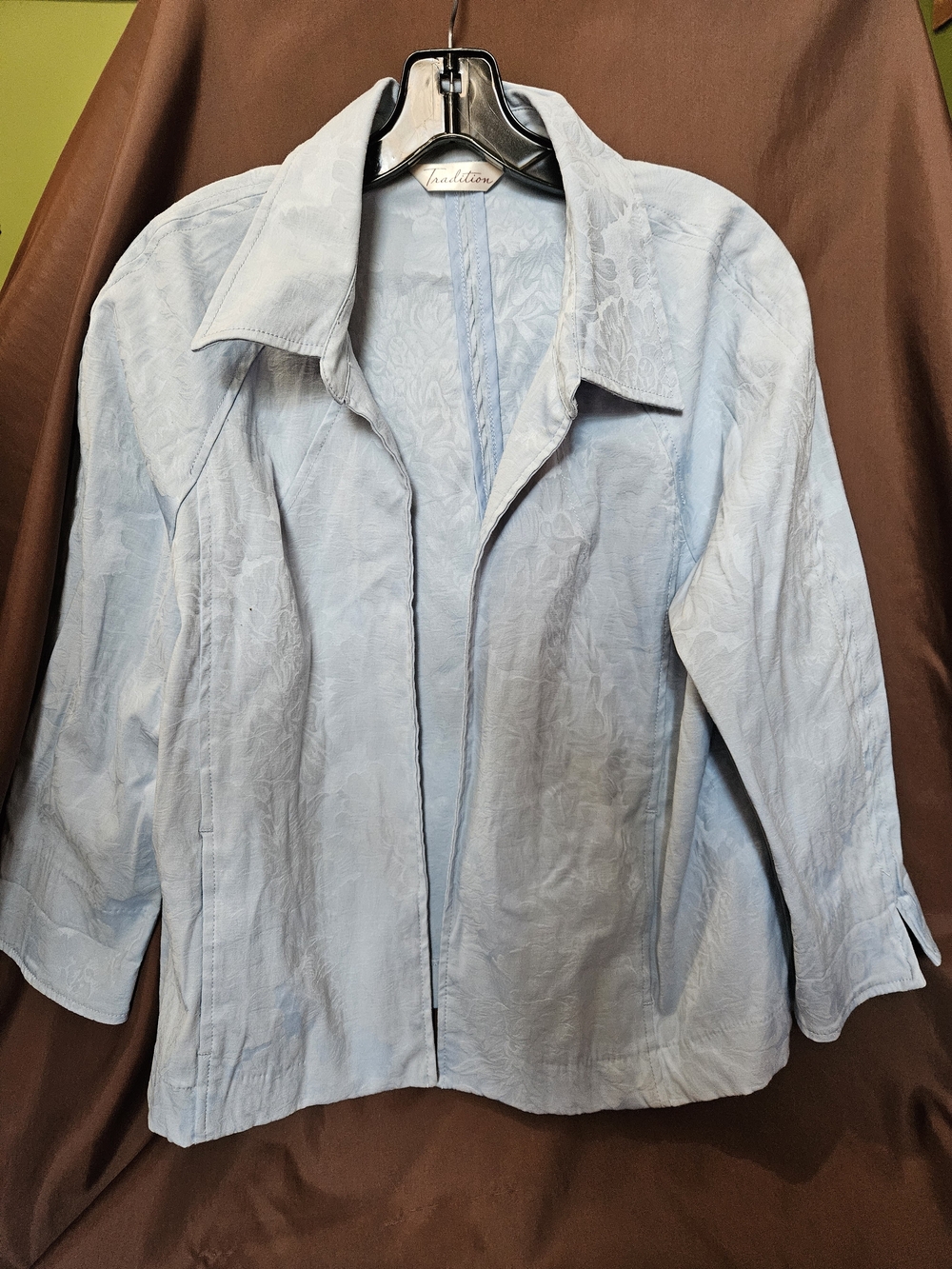 Women's Light Blue Button-Down Jacket with Subtle Jacquard